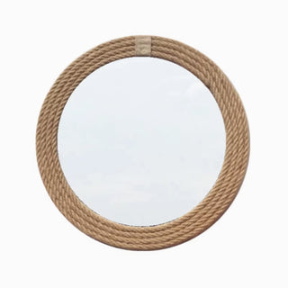 Bohemian Round Rattan Weave Wall Mirror | Thick Natural Fiber Frame | Coastal & Boho Accent
