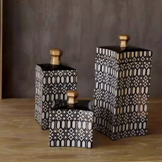 Decorative Storage Canisters | Black & White Geometric with Gold Lids | Modern & Chic Accent Decor