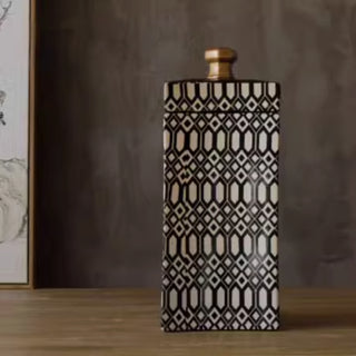 Decorative Storage Canisters | Black & White Geometric with Gold Lids | Modern & Chic Accent Decor