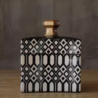 Decorative Storage Canisters | Black & White Geometric with Gold Lids | Modern & Chic Accent Decor
