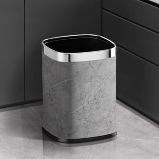 Elegant Stone Texture Round Trash Can | Marble Finish with Silver Trim | Contemporary Waste Bin for Home & Office