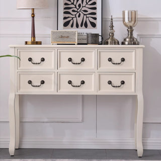 French Country White 6-Drawer Console Table | Entryway Storage Chest