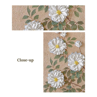 Hand-Painted Floral Wall Painting with Oval Motif | Handcrafted Panel with Elegant White Flowers