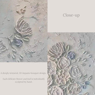 Hand-Sculpted Luxury 3D Floral White Relief Flower Wall Art | Impasto Bouquet Design
