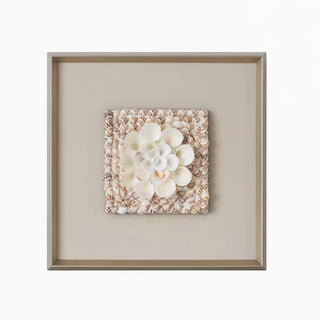 Handcrafted 3D Natural Shell Mosaic Art |Coastal Inspired Elegant Square Framed Shell Wall Art
