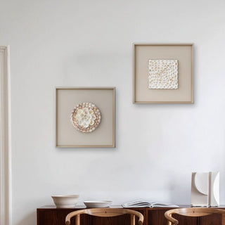 Handcrafted 3D Natural Shell Mosaic Art |Coastal Inspired Elegant Square Framed Shell Wall Art