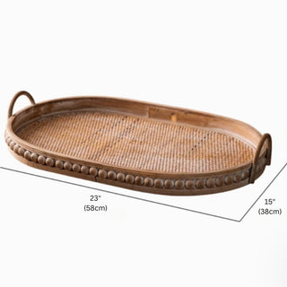 Handwoven Nesting Oval Woven Trays | Natural Rattan awith Handles | Versatile Rustic Serving