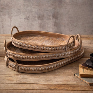 Handwoven Nesting Oval Woven Trays | Natural Rattan awith Handles | Versatile Rustic Serving