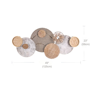 Handwoven Rattan & Wood Circle 3D Wall Art  | Natural Rustic Chic Hand-Braided Textured Décor