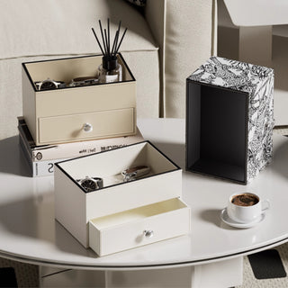Jewelry & Cosmetic Organizer with Drawer | Elegant White / Beige & Black Trim Organizer