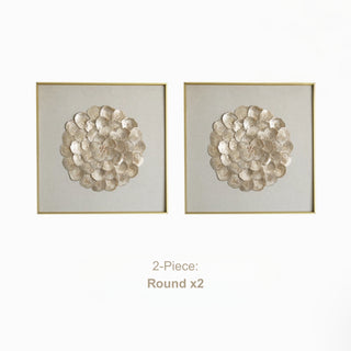 Luxury 3D Handcrafted Natural Shell Wall Art | Champagne Gold Framed | Square & Circle Shell Wall Décor