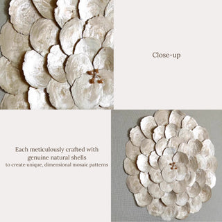 Luxury 3D Handcrafted Natural Shell Wall Art | Champagne Gold Framed | Square & Circle Shell Wall Décor