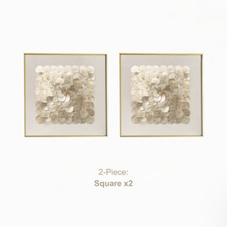 Luxury 3D Handcrafted Natural Shell Wall Art | Champagne Gold Framed | Square & Circle Shell Wall Décor