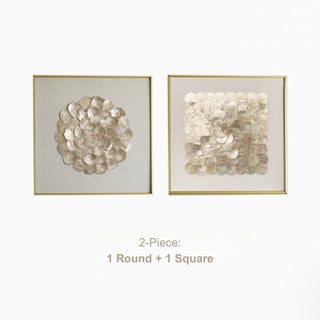 Luxury 3D Handcrafted Natural Shell Wall Art | Champagne Gold Framed | Square & Circle Shell Wall Décor