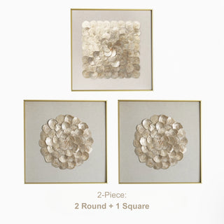 Luxury 3D Handcrafted Natural Shell Wall Art | Champagne Gold Framed | Square & Circle Shell Wall Décor