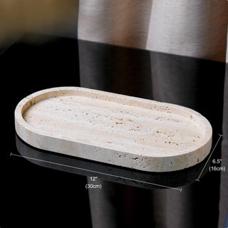 Luxury Bathroom Counter Beige Travertine Stone Organizer Set | Spa-Inspired Toiletries Tray, Liquid Soap Dispenser & Tumbler Set