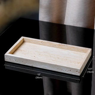 Luxury Bathroom Counter Beige Travertine Stone Organizer Set | Spa-Inspired Toiletries Tray, Liquid Soap Dispenser & Tumbler Set
