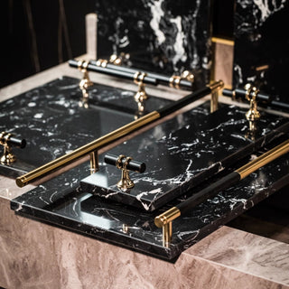 Luxury Black Marble Decorative Tray | for Perfume, Jewelry, or Candle Display