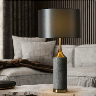 Luxury Dark Grey Natural Marble & Brass Table Lamp | Sophisticated Desk Light