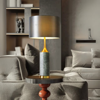 Luxury Dark Grey Natural Marble & Brass Table Lamp | Sophisticated Desk Light
