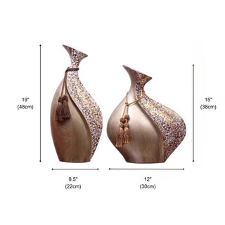 Luxury Gold Bronze Decorative Vases | Set of 2 | Textured Tassel Embellished