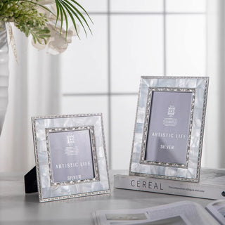 Luxury Mother of Pearl Inlay Photo Frame | Elegant Silver Edge