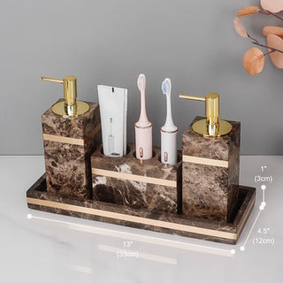 Luxury Premium Natural Brown Marble Bathroom Vanity Set Organizer | Spa Style Accessories