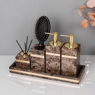 Luxury Premium Natural Brown Marble Bathroom Vanity Set Organizer | Spa Style Accessories