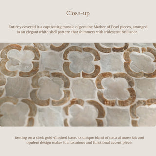 Luxury Shimmering Mother of Pearl Inlay End Table | White Shell Pattern Side Table