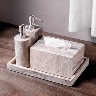 Luxury Natural Stone Bathroom Accessory Set | 5-Piece Solid Marble Vanity Organizer | Natural Beige Finish