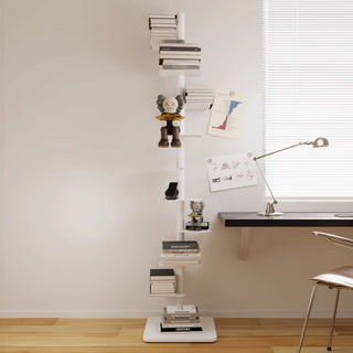 Modern Minimalist Vertical Bookshelf | Slim Space-Saving Pole Display Shelf for Small Spaces & Apartments