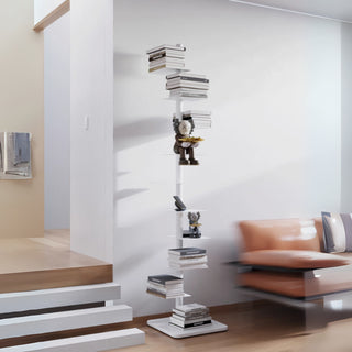 Modern Minimalist Vertical Bookshelf | Slim Space-Saving Pole Display Shelf for Small Spaces & Apartments