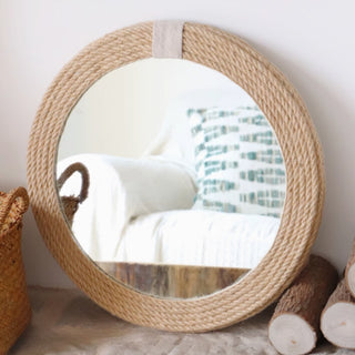 Bohemian Round Rattan Weave Wall Mirror | Thick Natural Fiber Frame | Coastal & Boho Accent