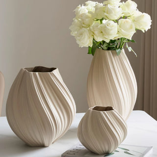 Sculptural Spiral Textured Vase | Organic Form Decorative Vessel | Neutral Beige Décor