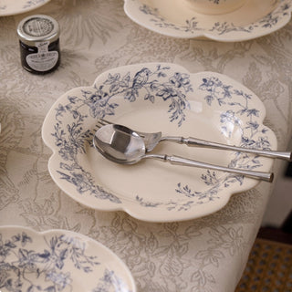 Shabby Chic Farmhouse Ceramic Blue Floral Tea & Dining Set | Scalloped Edge