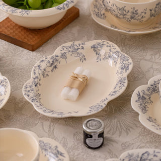 Shabby Chic Farmhouse Ceramic Blue Floral Tea & Dining Set | Scalloped Edge