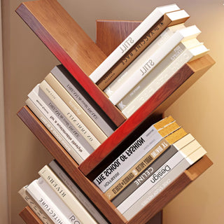V-Shaped Wooden Tree Bookshelf | Modern Wood Branch Design Bookcase for Living Room, Office & Study
