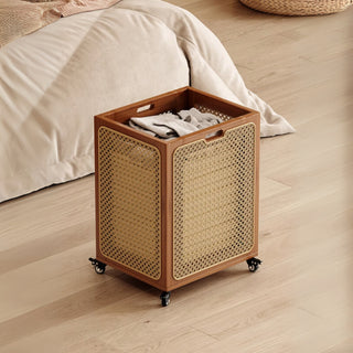 Woven Rattan Rolling Hamper | Natural Wicker with Lid | Rustic & Functional Laundry Storage