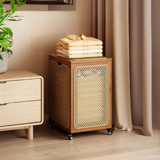 Woven Rattan Rolling Hamper | Natural Wicker with Lid | Rustic & Functional Laundry Storage